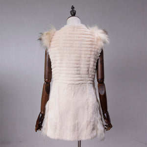 UE 20 FS17209 Real Rabbit fur vest with the raccoon fur shoulder pocket decoration