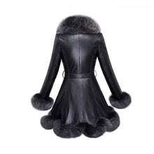 Load image into Gallery viewer, Genuine sheep leather overcoat coat for women fox fur collar and cuff and placket UE 161185