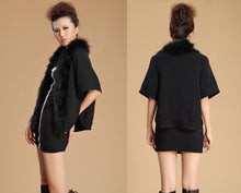 Load image into Gallery viewer, UE FS13701 Cashmere shawl poncho for women winter real fox fur collar