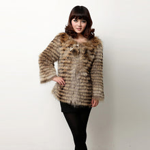 Load image into Gallery viewer, Real Raccoon fur stripes Coat jacket for women with Pom Pom Decoration 161124