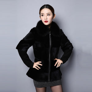 Real Rabbit fur coat jacket for women winter Fox fur collar 151242