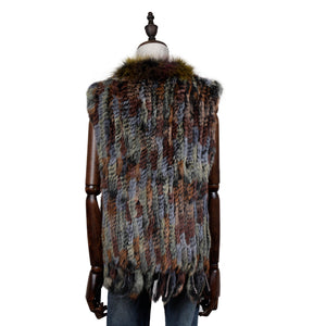 UE FS162117 knitted real rabbit fur vest raccoon fur collar for women