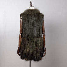 Load image into Gallery viewer, Women&#39;s Natural Fur Vest Rabbit Fur Knitted with Raccoon Collar 162100