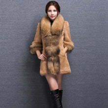 Load image into Gallery viewer, Real Rabbit fur Coat with Raccoon fur Collar and cuff 15152