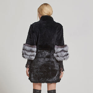 Women's Genuine Rabbit Fur Coat with Fox Fur Cuffs Warm Winter Coat Fur Story FS17160