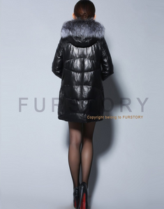 Women's Genuine Sheep Leather Down Coats Real Fox Fur Hood Warm Leather Down Coat Female