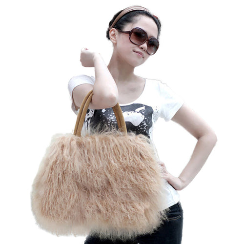 Cute Handbag Real Mongolia Lamb Wool Fur Bag Handbag Large Size 040501