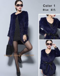 Natural Mink Fur Knitting Coat  Jacket Overcoat Long Length Version Outerwear Full Sleeve