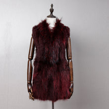 Load image into Gallery viewer, Women&#39;s Natural Fur Vest Rabbit Fur Knitted with Raccoon Collar 162100