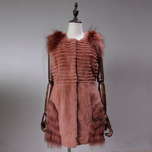 UE 20 FS17209 Real Rabbit fur vest with the raccoon fur shoulder pocket decoration