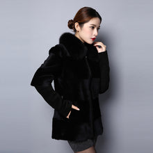 Load image into Gallery viewer, Real Rabbit fur coat jacket for women winter Fox fur collar 151242