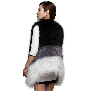 FS15295 Women's Real Fur Vest Winter Furry Double Color Handmade Knitted Natural Raccoon Fur Vest Female Fur Story