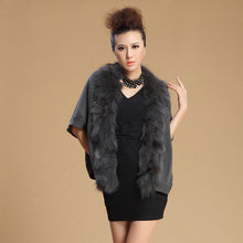 Load image into Gallery viewer, UE FS13701 Cashmere shawl poncho for women winter real fox fur collar