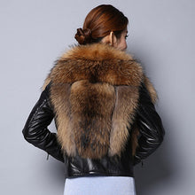 Load image into Gallery viewer, Genuine leather Jacket for women big Real raccoon fur collar 151246