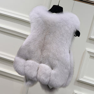 UE FS16288 Women's Genuine fox fur vest small water drop design