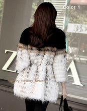 Load image into Gallery viewer, Real Raccoon fur stripes Coat jacket for women with Pom Pom Decoration 161124