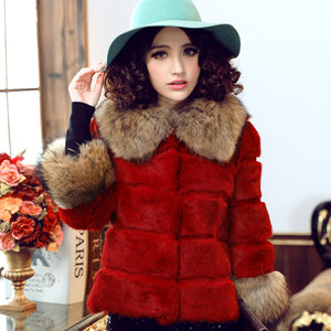 Real rabbit fur jacket coat for women raccoon fur collar and cuff 151177