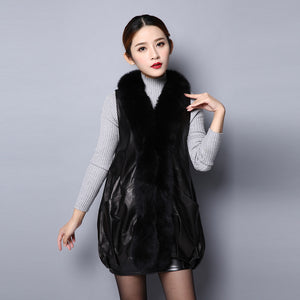 Genuine Leather Vest jacket for women winter real fox collar and placket UE 152117