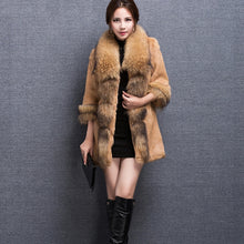 Load image into Gallery viewer, Real Rabbit fur Coat with Raccoon fur Collar and cuff 15152