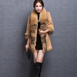 Real Rabbit fur Coat with Raccoon fur Collar and cuff 15152