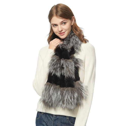 Fox fur c/w rex rabbit fur scarf wrap cape shawl best christmas gift 050201B