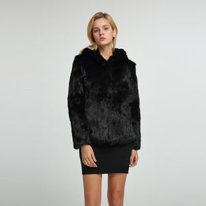 Women's Genuine Rabbit Fur Coat Fuzzy Warm Fur Jacket Winter Outware 151249H