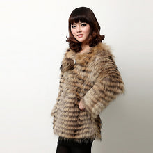 Load image into Gallery viewer, Real Raccoon fur stripes Coat jacket for women with Pom Pom Decoration 161124