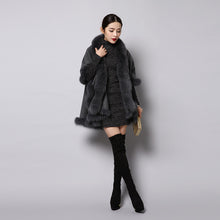 Load image into Gallery viewer, UE FS15726 Double face wool Cashmere Shawl Poncho for Women Fox fur Collar and Trim