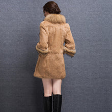 Load image into Gallery viewer, Real Rabbit fur Coat with Raccoon fur Collar and cuff 15152