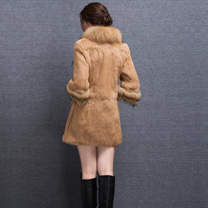 Real Rabbit fur Coat with Raccoon fur Collar and cuff 15152