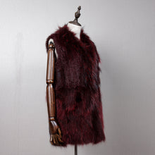 Load image into Gallery viewer, Women&#39;s Natural Fur Vest Rabbit Fur Knitted with Raccoon Collar 162100