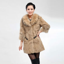 Load image into Gallery viewer, Real Rabbit Fur Coat with Raccoon Fur Collar and Cuff Jacket Overcoat  010130