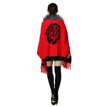 Load image into Gallery viewer, UE FS15729 Real double face Cashmere Wool Shawl Poncho for Women Fox fur Collar