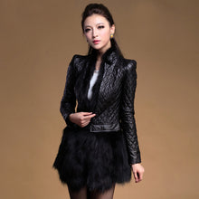 Load image into Gallery viewer, Genuine sheep leather vest with lamb fur trim skirt for women winter 15125