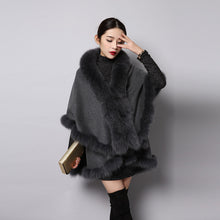 Load image into Gallery viewer, UE FS15726 Double face wool Cashmere Shawl Poncho for Women Fox fur Collar and Trim