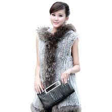 Load image into Gallery viewer, Women&#39;s Fur Vest Handmade Knitted Rabbit Fur Waistcoat Natural Fur Vest Female 15272