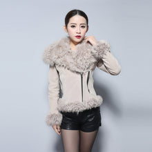 Load image into Gallery viewer, Real leather suede jacket for women lamb fur collar and sleeve cuff 14161