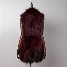 Load image into Gallery viewer, Women&#39;s Natural Fur Vest Rabbit Fur Knitted with Raccoon Collar 162100