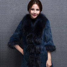 Load image into Gallery viewer, Real Rabbit fur Coat with Raccoon fur Collar and cuff 15152