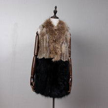 Load image into Gallery viewer, Women&#39;s Natural Fur Vest Rabbit Fur Knitted with Raccoon Collar 162100