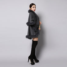 Load image into Gallery viewer, UE FS15726 Double face wool Cashmere Shawl Poncho for Women Fox fur Collar and Trim