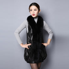 Load image into Gallery viewer, Genuine Leather Vest jacket for women winter real fox collar and placket UE 152117