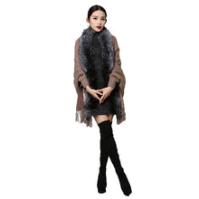 Load image into Gallery viewer, UE FS15729 Real double face Cashmere Wool Shawl Poncho for Women Fox fur Collar