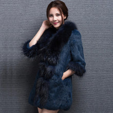 Load image into Gallery viewer, Real Rabbit fur Coat with Raccoon fur Collar and cuff 15152