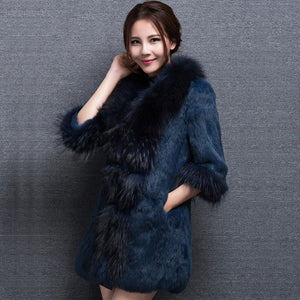 Real Rabbit fur Coat with Raccoon fur Collar and cuff 15152