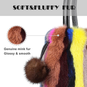 Women's Mink Fur Handbag Tote Furry Top Handle Bag Satchel Purses Multicolor