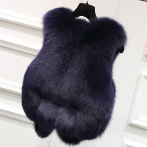 UE FS16288 Women's Genuine fox fur vest small water drop design