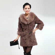 Load image into Gallery viewer, Real Rabbit Fur Coat with Raccoon Fur Collar and Cuff Jacket Overcoat  010130