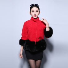 Load image into Gallery viewer, Natural Lamb Fur Jacket Coat with Fox Fur Bottom Trim Overcoat