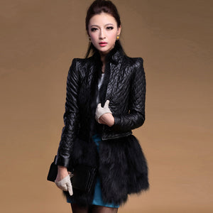 Genuine sheep leather vest with lamb fur trim skirt for women winter 15125